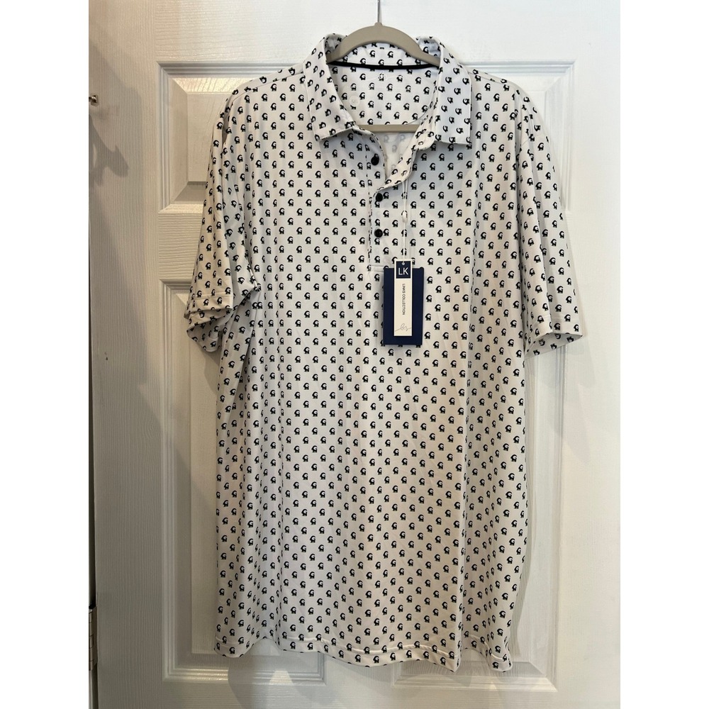 Boston Scott Golf Polo Poly Spandex White GOAT Print Modern Fit XXL NWT